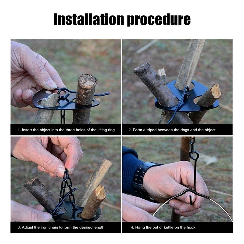 Köksredskap picknick gryta grill utomhusgrill stativ hängställning justerbar campinggrill hängande gryta set campinggrill
