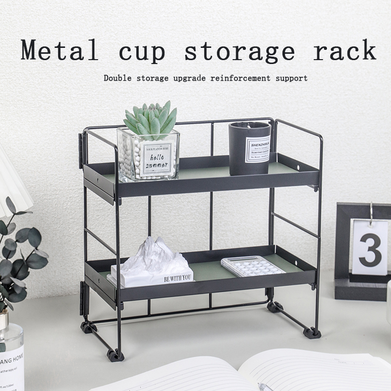 Integrated folding rack Desktop organizer Sundries organizer with two storage trays Stackable shelving office location shelving