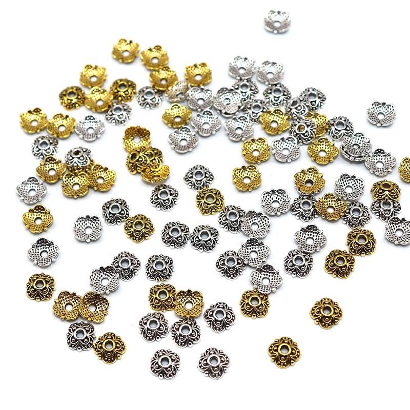 8mm 100/200 pces tampões do grânulo do metal tibetano chapeado de prata tampões do grânulo beadwork encantos do ofício para a jóia que faz os tampões dos grânulos da extremidade da flor