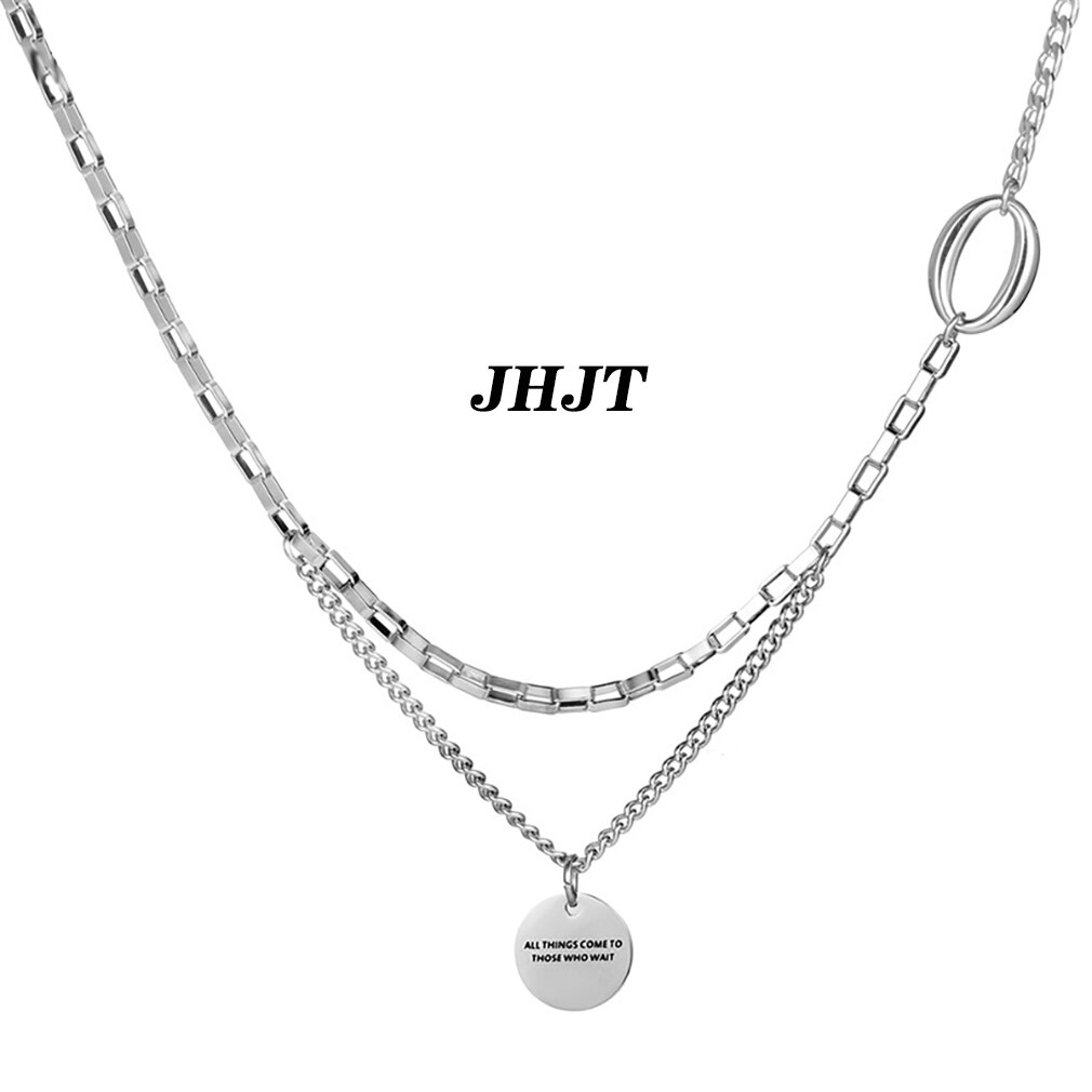 Jhjt stainless steel link chain coin pendant necklaces for women men punk hip hop necklace jewelry female: 60cm