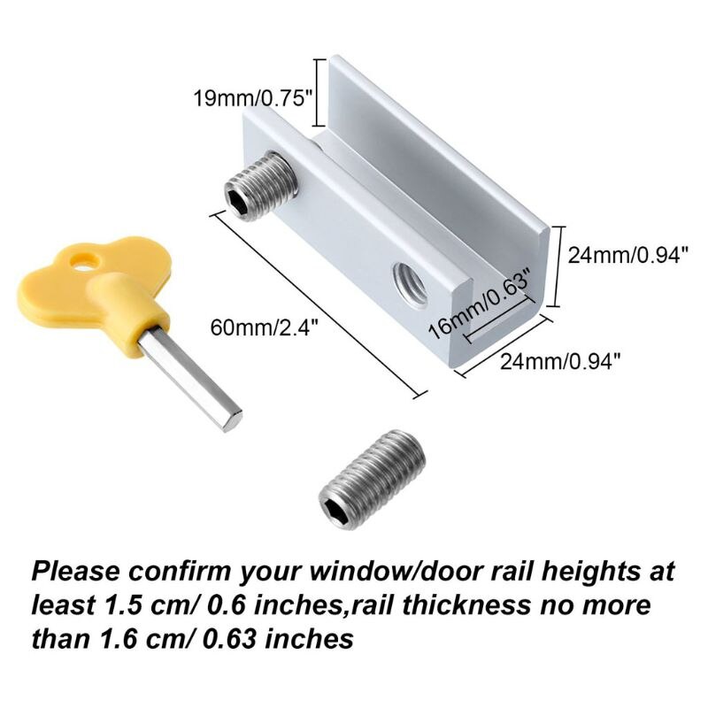 Justerbar glidende vindueslås stop aluminiumslegering dørkarme sikkerhed med nøgle  d08f