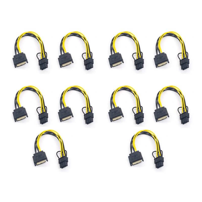 10 stück 15- pin-sata-stecker,  to 8- pin-pcie-stromversorgungskabel , 20cm (6+2)  -kabel, 15-  to 8 pin-kabel , 18 awg-draht für grafikkarte