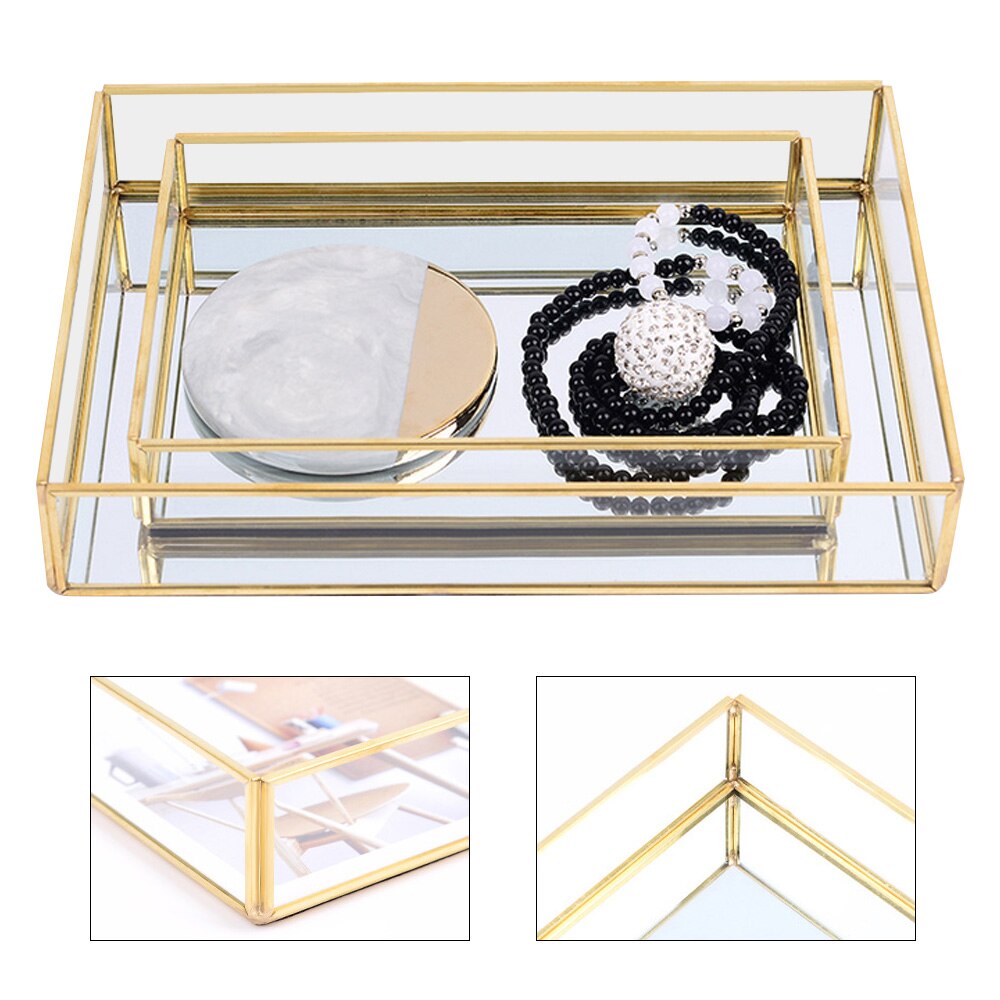 3 maten metalen glazen opbergdoos gouden sieraden display doorzichtige lade cosmetica display dozen decoratieve opberglade thuis organizer