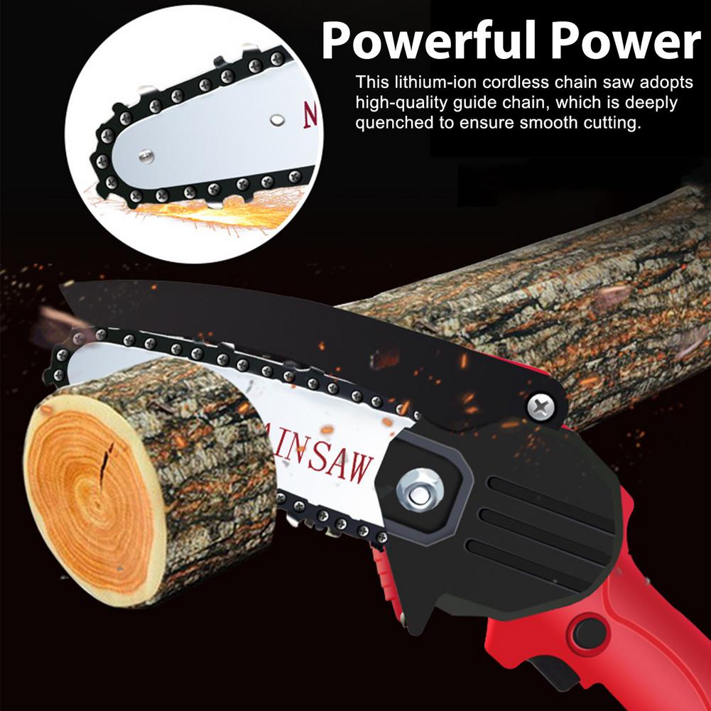 Mini Electric Chainsaw Cordless Handheld Pruning Saw With Led Light Portable Battery Wood Cutter Home Garden Logging Power Tool