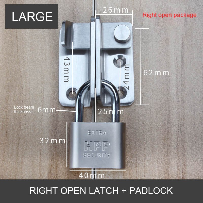 62mm Bolt Lock Thickening Stainless Steel Cabinet Lock Anti-Theft Wooden Cabinet Door Window Office Cabinet Bolt Lock: Right With Lock