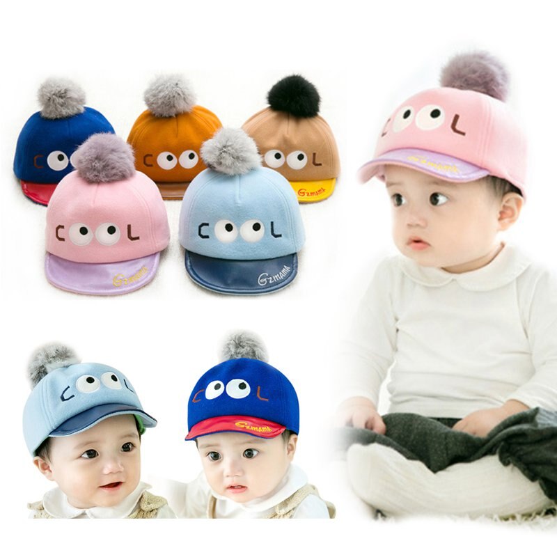 Baby peuter jongen meisje pet snapback pet pet met klep schattige oog bedrukte bontbal baseball pet 6-24m