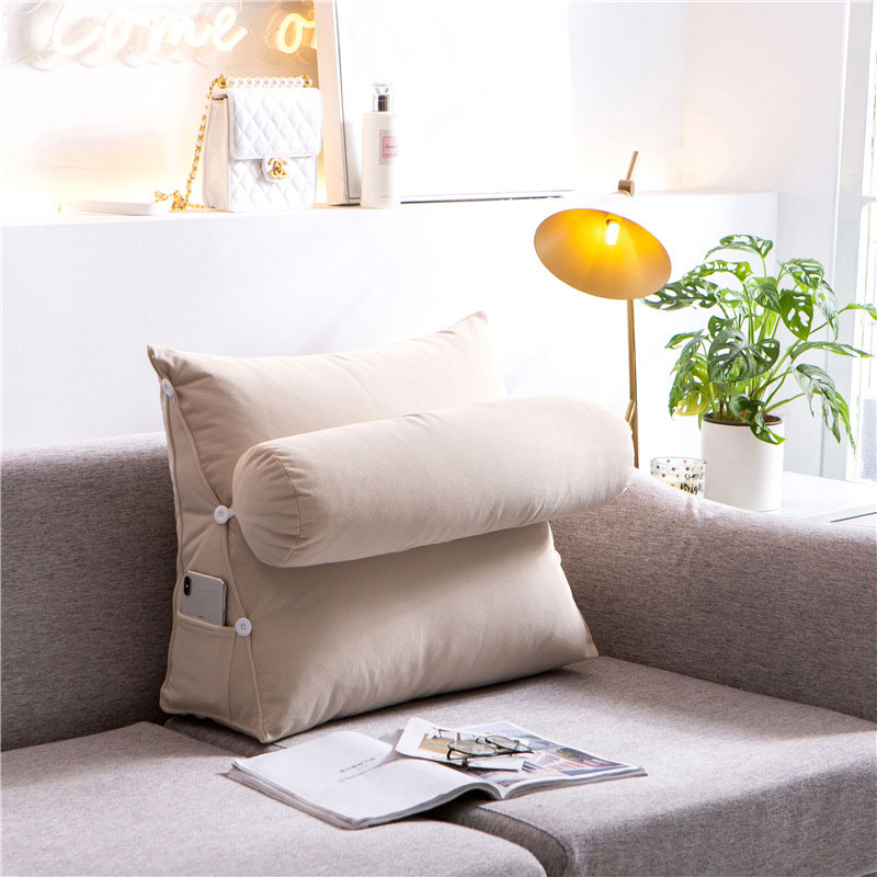 Triangle Body Pillow for Reading &amp; Bed Rest Sofa Waist Cushion Solid Color Wedge Backrest Pillow Back Cushion Headboard Pillow: Beige