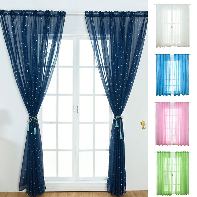 Transparent Tulle Curtains Screens Perforation 1pc Five-pointed Star Curtains Polyester Window Drapes Sheer Hook