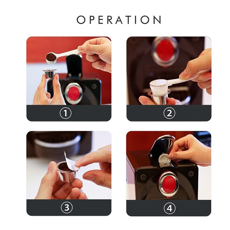 capsula Nespresso riutilizzabili in confezione da 3 con coperchi in alluminio 100-cialde per caffè ricaricabili in acciaio inossidabile per macchine Nespresso