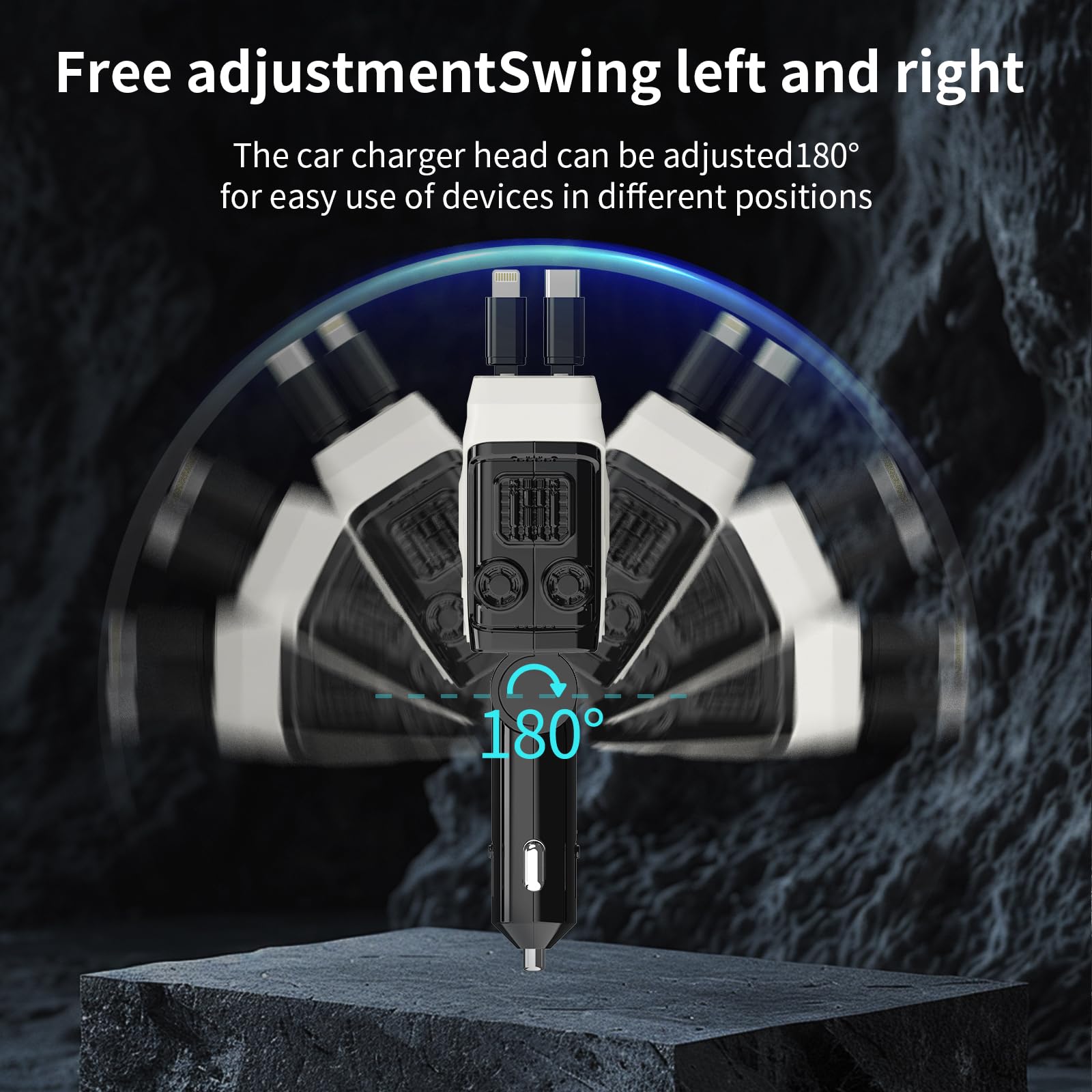66W USB C Car Charger Adapter, 4-in-1 Retractable Car Charger with 2 USB Ports Car Charger for iPhone 16/15/14/13/12/11 and Andr