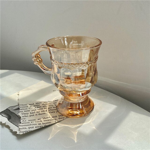 Æstetik vintage gennemsigtig ravfarvet vinglas vand drikke te kaffe glas kop bryllup bæger latte shot glas: Rav