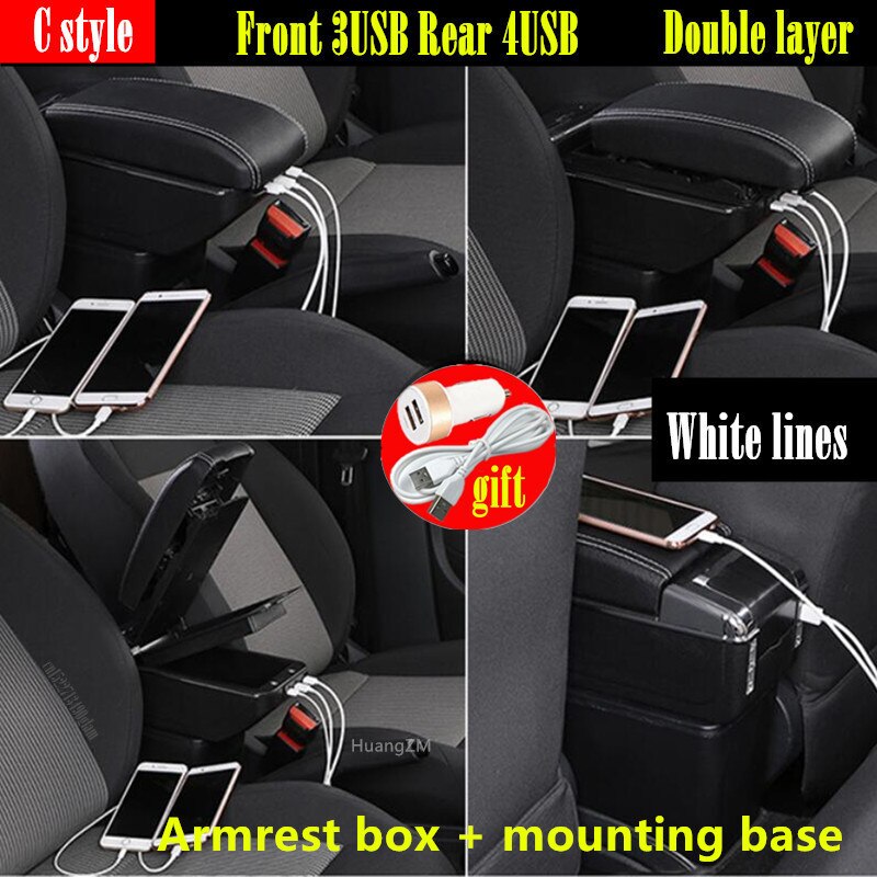 Auto Armsteun Voor Nissan Versa Armsteun Doos Almera Centrale Winkel Inhoud Opbergdoos Interieur Met Usb Interface: C3 white line 7USB
