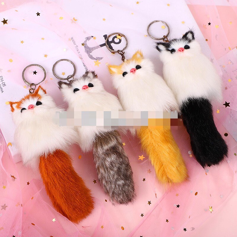 Porte-clés pompon renard chat chien, accessoires faits à la main, pendentifs, décoration suspendue charmante: Cat A Random 1pcs