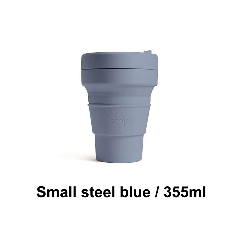 STOJO TASSE Klapp Silikon Tragbare Silikon kaffee tasse multi-funktion folding silica tasse Büro reise Wesentliche: small steel blue 355