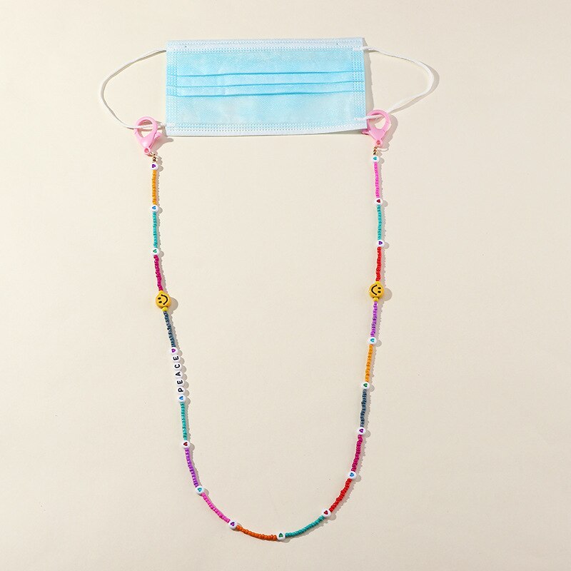 Farverige perler tegneserie bogstaver maske kæde halskæde til kvinder multifunktion anti-mistet rem lanyard briller kæde smykker