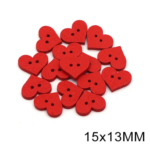 50Pcs Red Heart Decorative Button 2-Holes Wooden Buttons for Clothing Love Craft Supplies DIY Bags Sewing and Needlework 15x13mm: 01