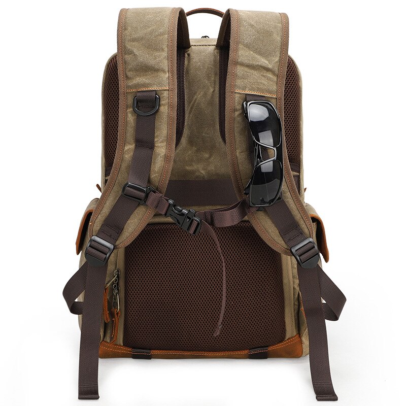 retro reisekamera vanntett batikk lerret + lær skuldre ryggsekk dslr bag passe 15.4i laptop stativ bærer video sak