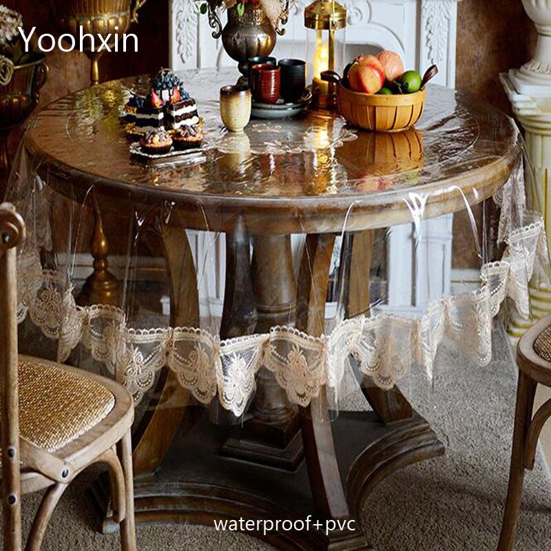 Lace Soft glass transparent PVC plastic oilcloth Round Table cloth cover waterproof tablecloth Christmas wedding decor