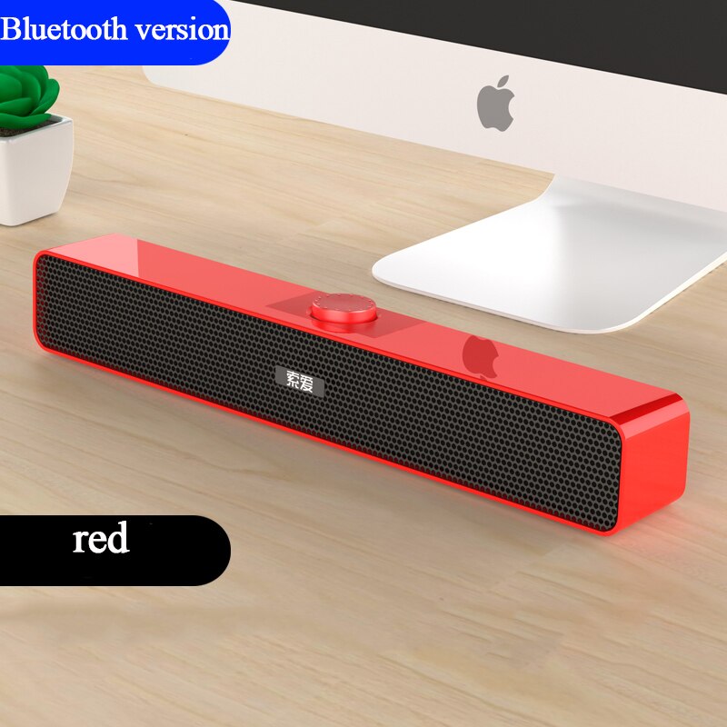 3D Surround Bluetooth 5.0 Soundbar USB Wired Computer Speakers Stereo Subwoofer Sound bar Loudspeaker for Laptop PC Theater TV: bluetooth ver red
