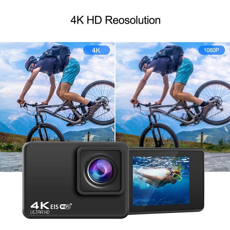 4K / 60Fps WIFI Action Camera 170 degree Wideangle EIS Underwater Waterproof Camera Helmet Go Sports Pro Vlog Camera