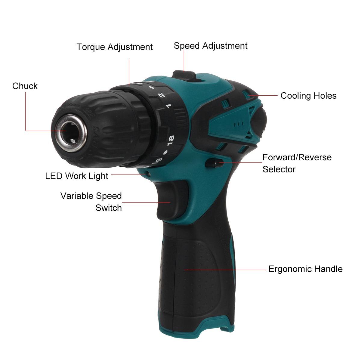 18+3 Torque Multifunctional Electric Cordless Drill 2 Speed Adjustable Rechargeable Screwdriver Power Tool For Makita Battery