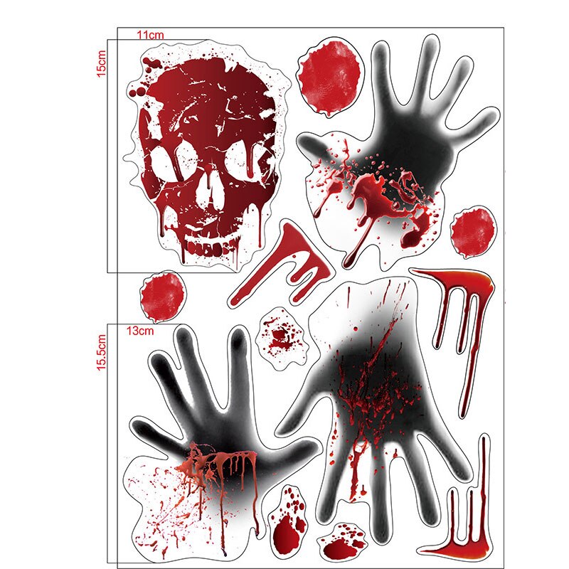 Halloween Bloody Handprint Stickers Horrible Wall Window Door Floor Decal Stickers Party Decoration Haunted House Prop