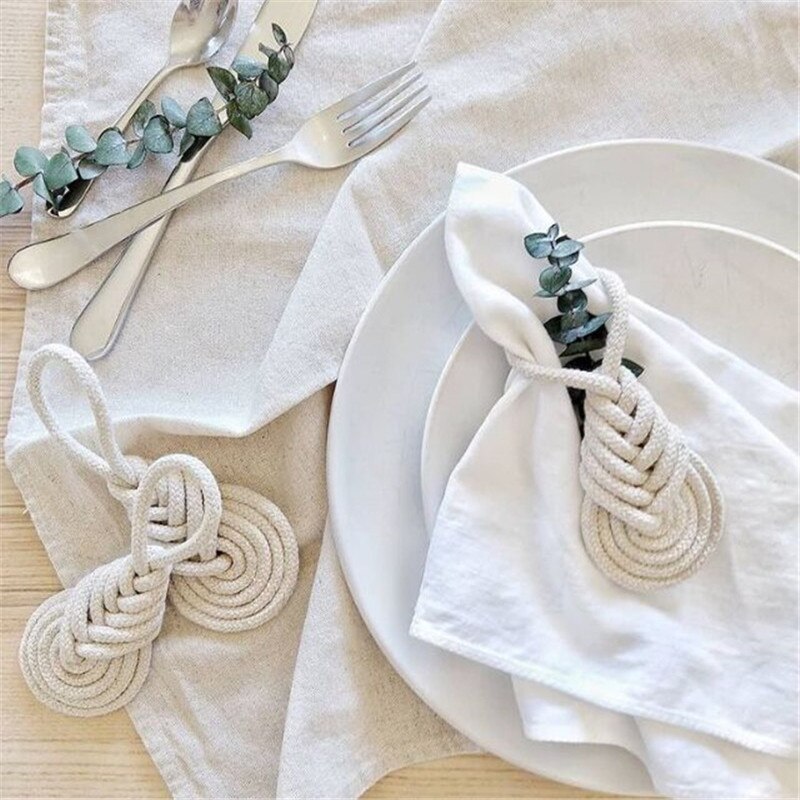 Servilletero de macramé con cuerda de algodón, servilletero europeo hecho a mano, Decoración de mesa de cena, manualidades, suministros para de boda, decoración, 2 uds.