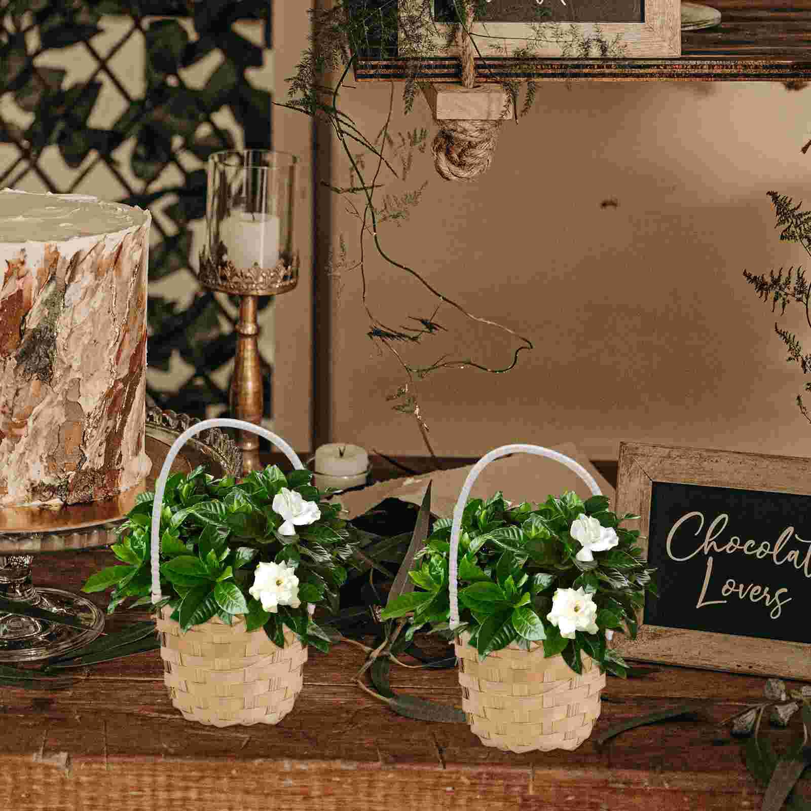 Cesta de Picnic de 5 piezas con asa, cesta de almacenamiento Simple, cesta de flores tejidas