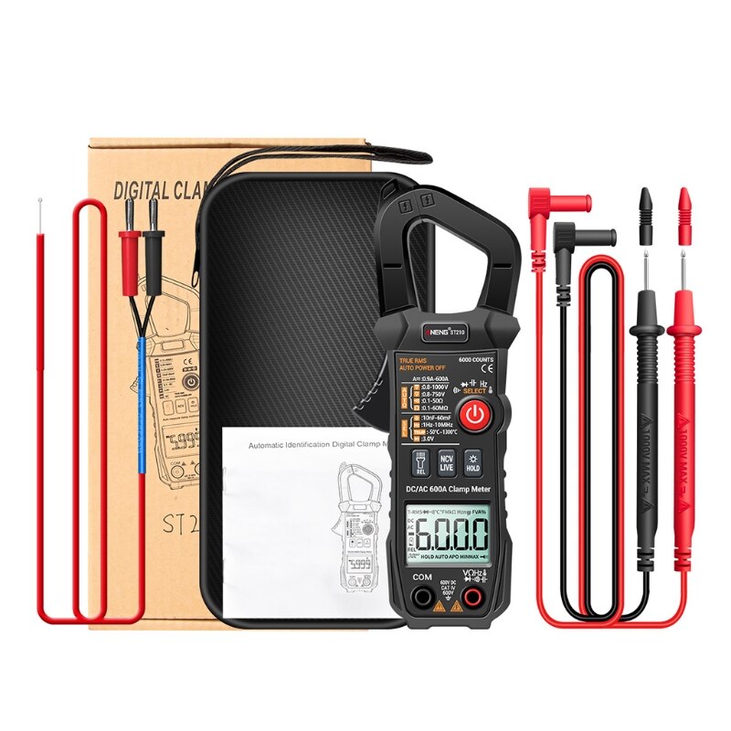 True RMS 6000 Counts Clamp Meter DC/AC 600A Digital Multimeter Clamp Current Tester ST210 Eletric Tool: black