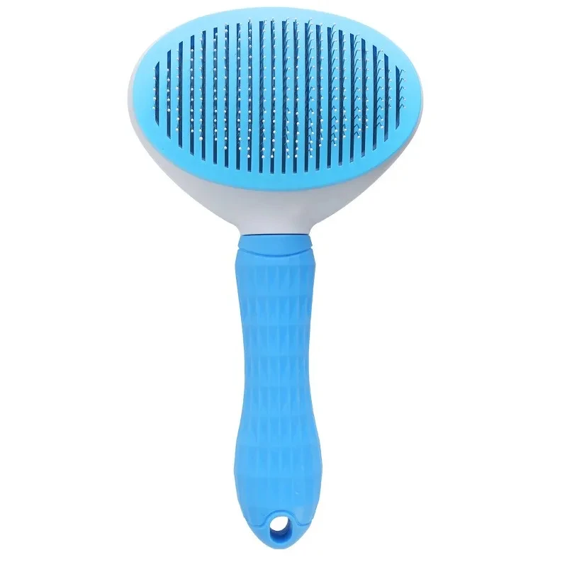 Pet Brush Dog Hair Beauty Care Stainless Steel Pet Hair Remover Pet Cleaning Grooming Self-cleaning Hair Comb Pet Accessories: Blue
