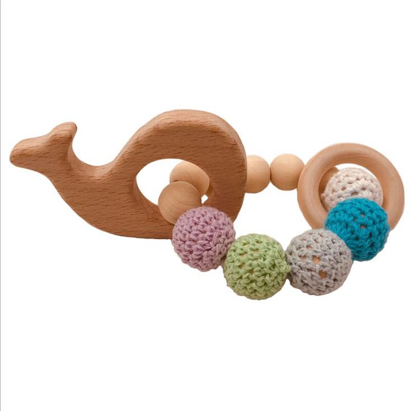 DIY baby beuken dier armband speelgoed log natuurlijke niet giftig kralen gehaakte wol kraal armband
