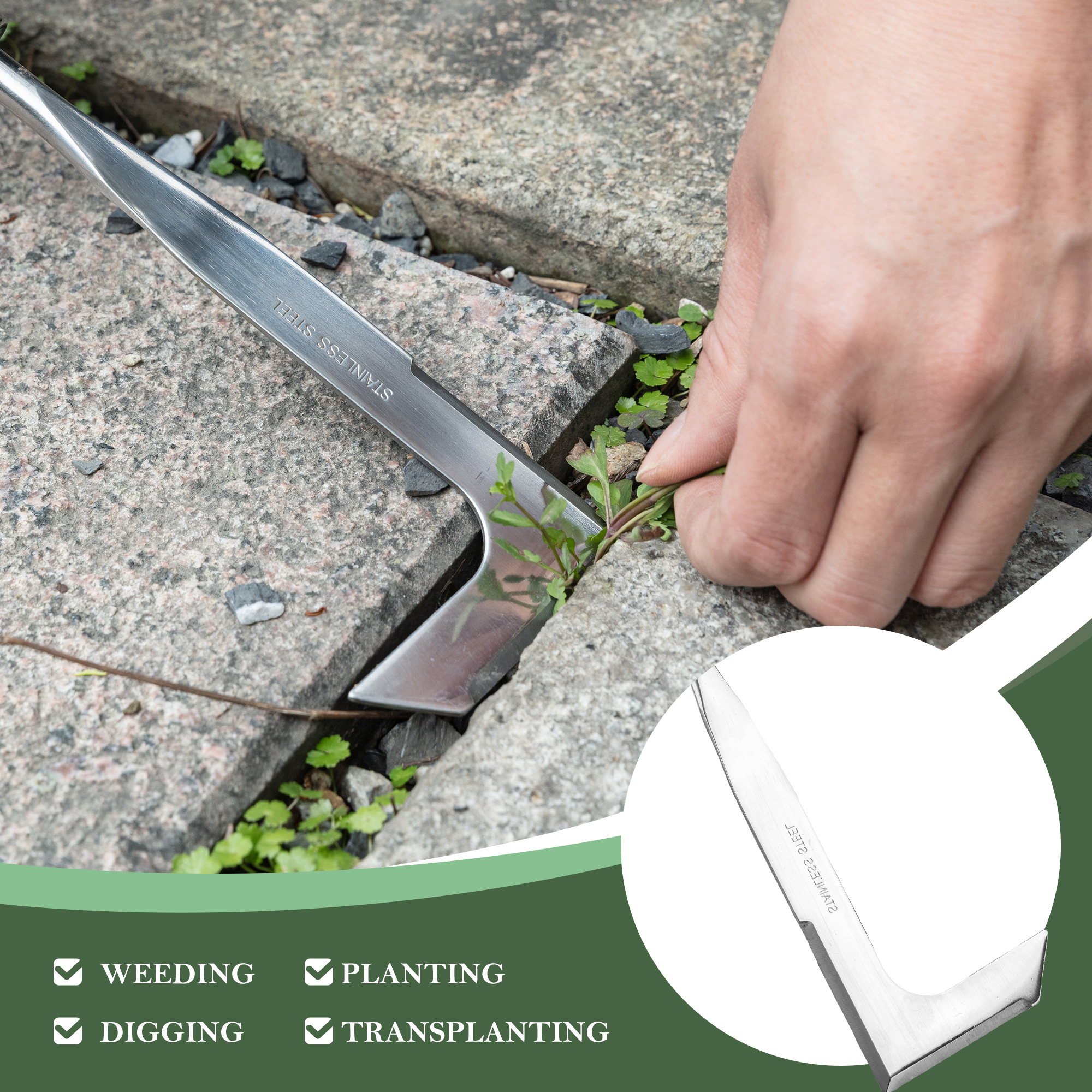 EZARC Crack Weeder, Crevice Weeding Tool, 11.2" Stainless Steel Manual Weeder, L-Shaped Puller Spatula, Weeding Sickle