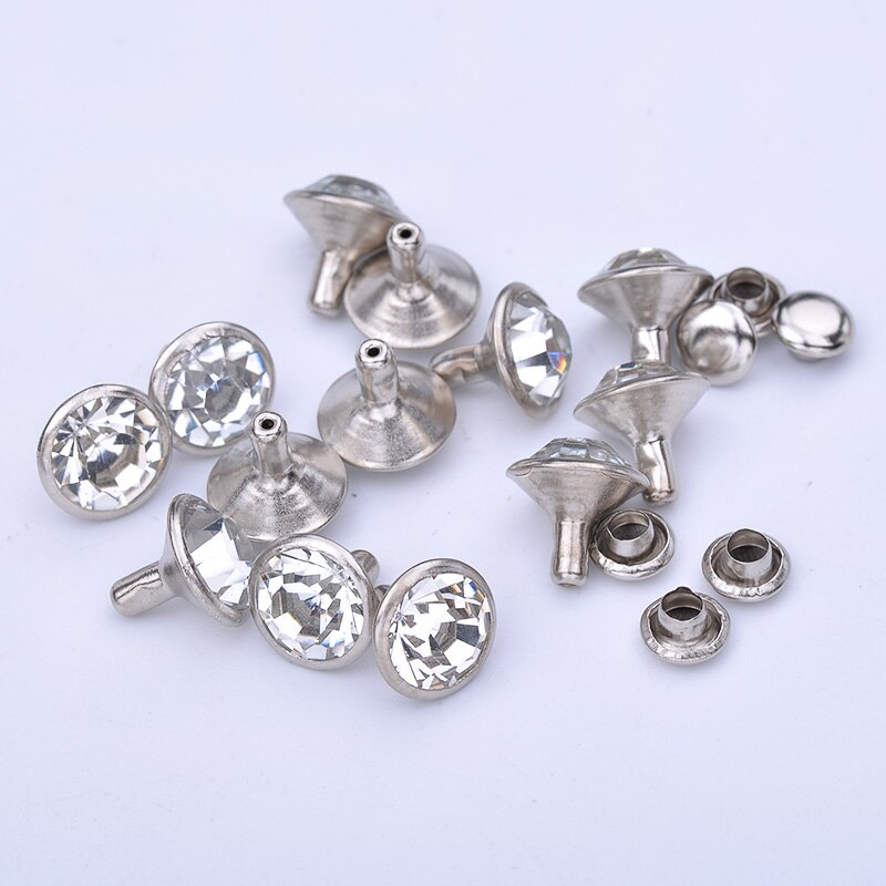JUNAO, 100 Uds., tachuelas metálicas doradas y plateadas de 10mm, tachuelas decorativas de latón, remaches de diamantes de imitación para zapatos de cuero, artesanías DIY