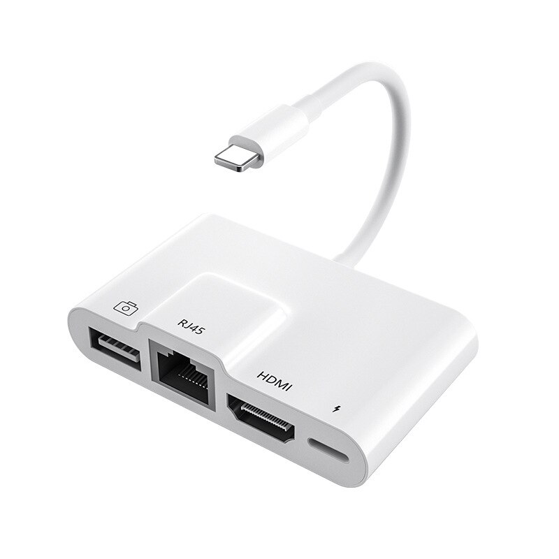 Estación de acoplamiento para iPhone, multiadaptador Lightning Internet + HDMI, compatible con pantalla + USB + carga AllIn1, conector Rj45 Living