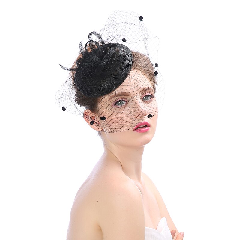 Tocados Sombreros para mujer Beige y negro, tocado de sombrero de boda, tocado de sombrero, tocado de malla para boda, accesorios nupciales