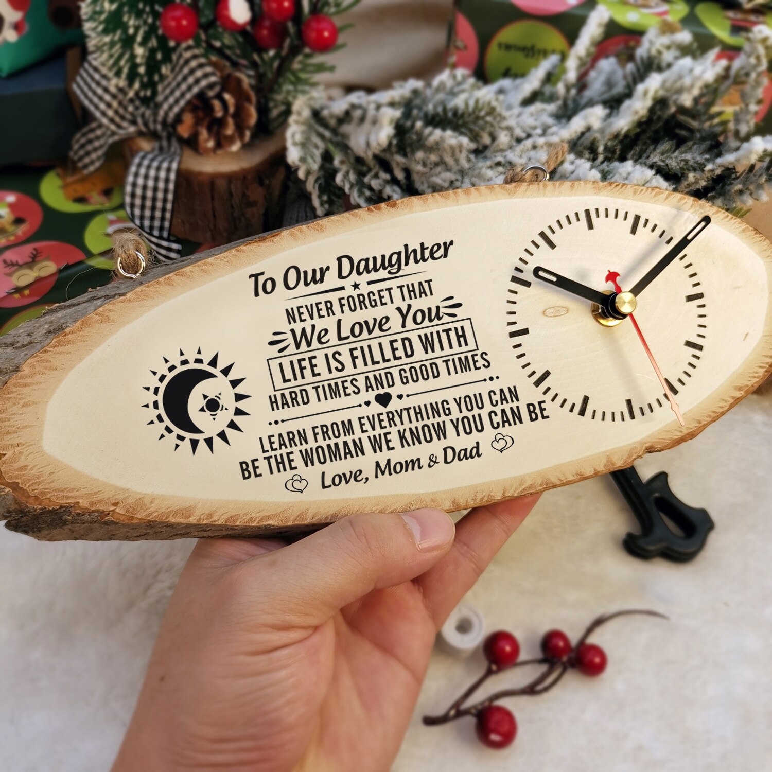Vader Aad Moeder Om Mijn Dochter Rechthoekige Gedrukte Inhoud Van De Klok Als Een Kerstcadeau Wandklok Modern wandklok