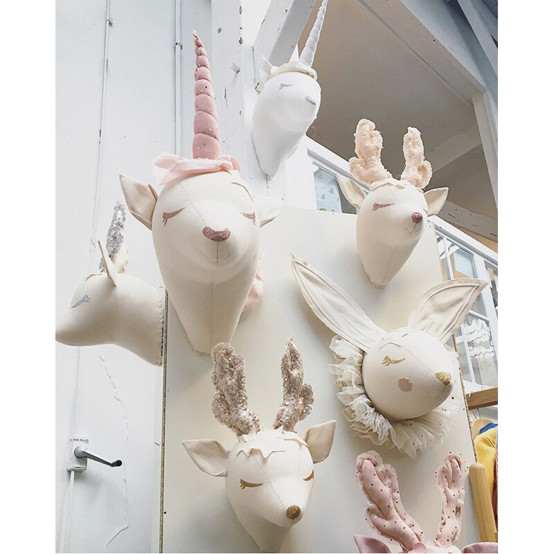 INS nordique tête en peluche 3D têtes d'animaux en peluche éléphant cygne tête tenture murale décor pour pépinière enfants fille chambre décoration