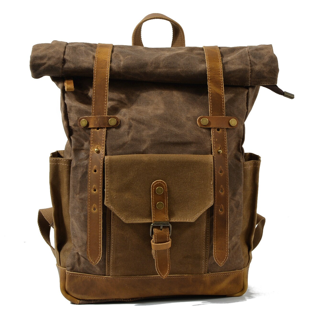 Outdoor Öl Gewachste Leinwand Leder Reise Rucksack männer Luxus Vintage Leinwand Rucksack Große Wasserdichte Rucksack Vintage Tasche: 9108coffee