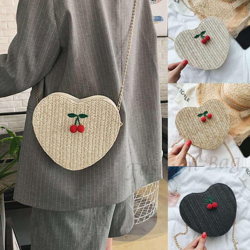 Dames stro strand rotan schoudertas ronde pluizige rieten geweven tote handtassen