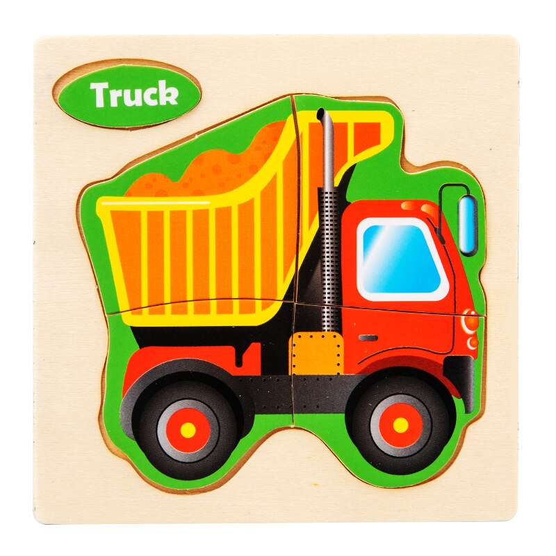 Cartoon Wooden Puzzle Children Animal/ Vehicle Jigsaw Toys 2-6 Year Baby Early Educational for Kids Game Fun Play: Truck