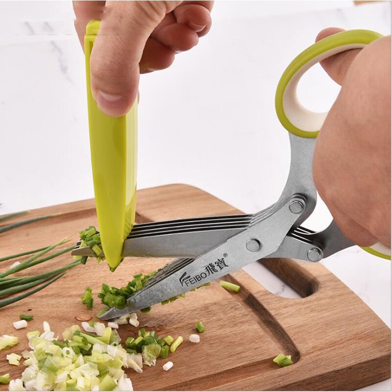 Herb Scissors with 5 Blades and Cover, Herb Scissors, Multipurpose Cutting Herb Stripper, Kitchen Shears Dishwasher Safe