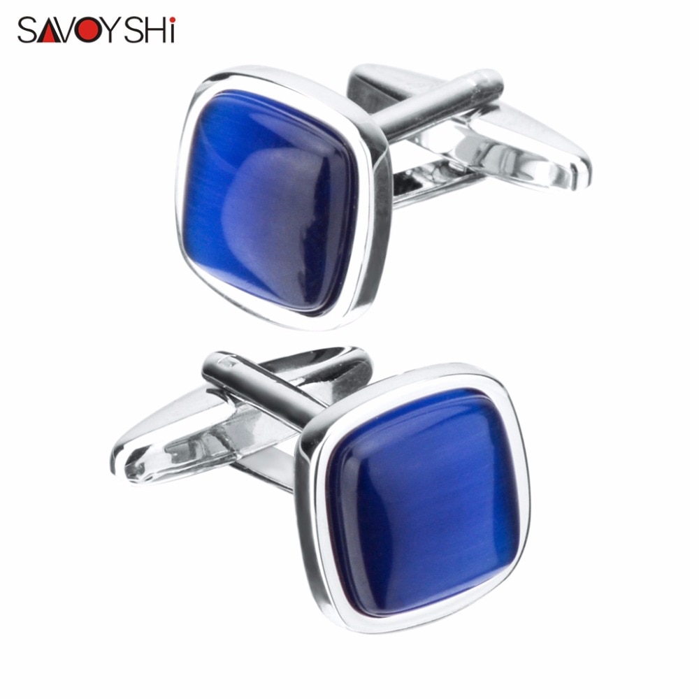 SAVOYSHI Blau Opal Stein Manschettenknöpfe für Herren Hemd Manschetten Platz Manschette links Hochzeit Bräutigam Freies DIY Schmuck