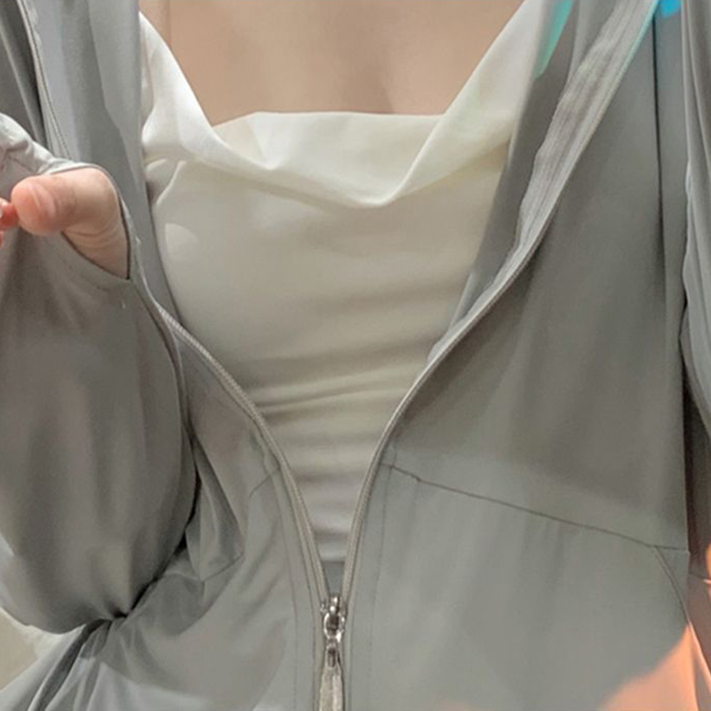 Summer Thin Ice Silk Sun Protection Jacket Women Korean Solid Basic Loose Hooded Cardigan Loose All Match Jogging Sports Tops