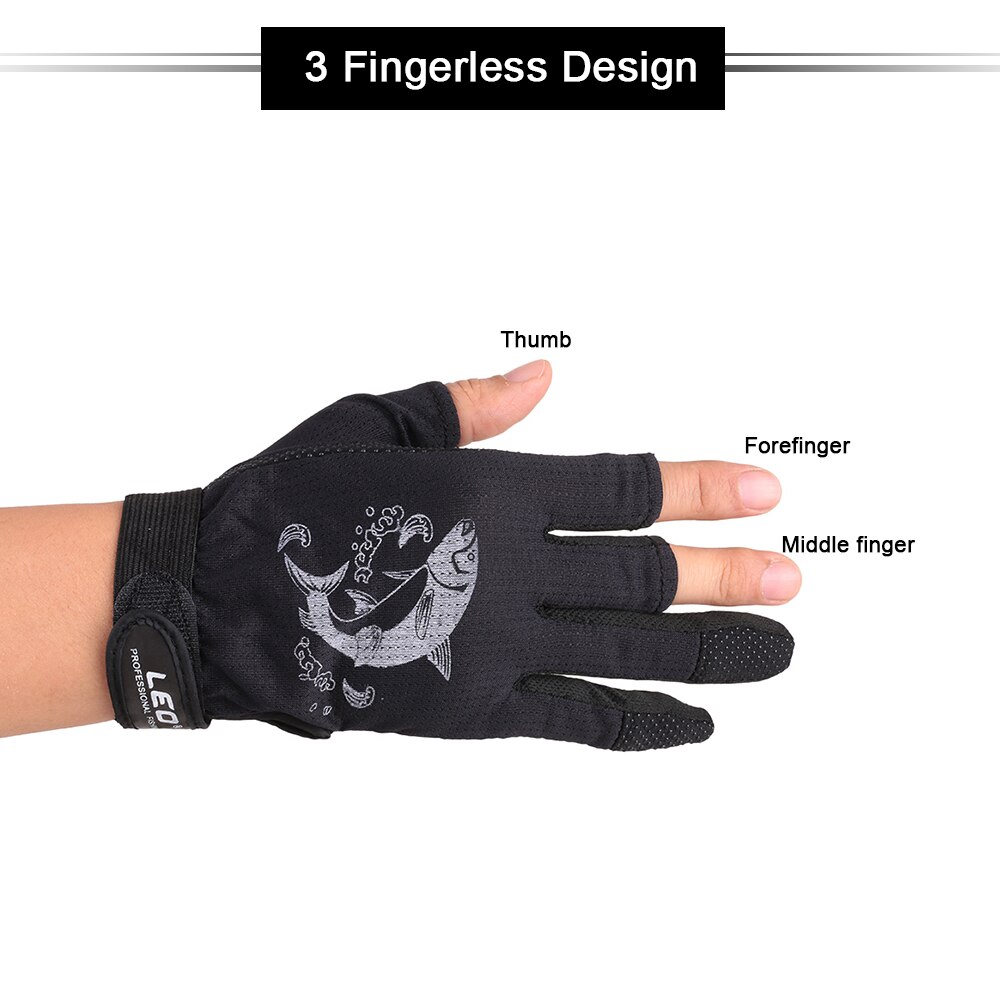 LEO gants de pêche 1 paire/lot 3 doigt coupe extérieur respirant gants Nylon matériel pour Pesca 3 couleur
