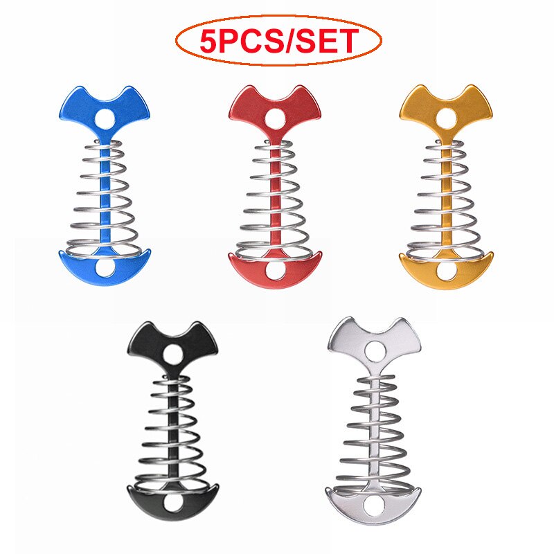 5/10Pcs Tent Pegs Rope Buckle Adjustable Plank Floor Spring Fishbone Anchor Awning Deck Stakes Fixed Nails Camping Tent Hooks: G0008-A