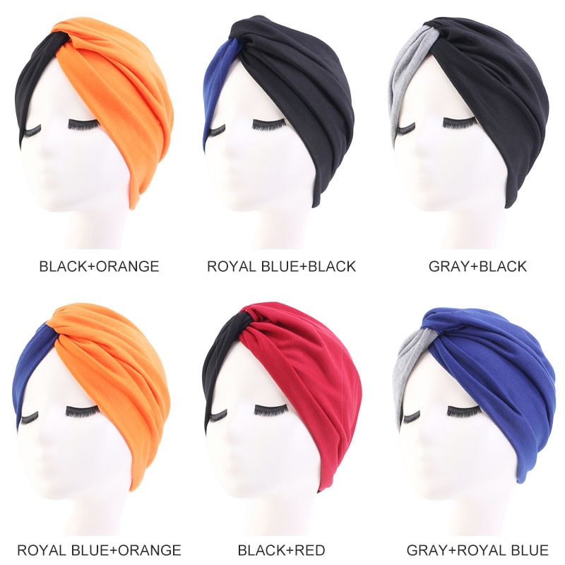 Turban musulman, double couleur, couvre-chef islamique, couvre-chef indien doux, bonnet pour femmes, hijabs intérieur