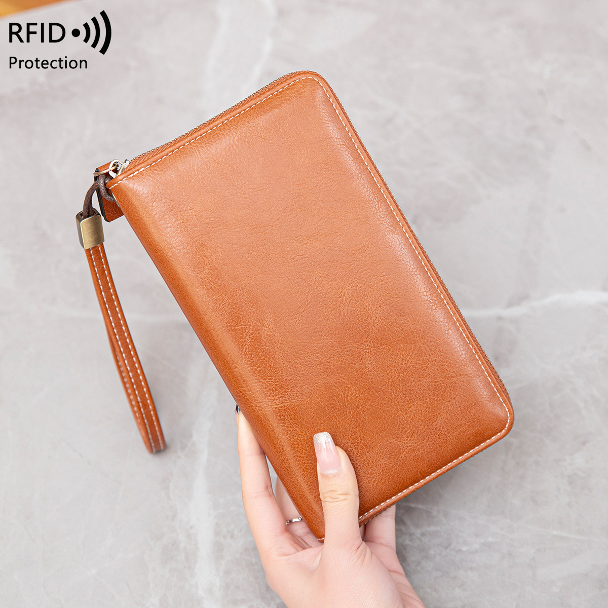 RFID anti-diefstal borstel portemonnee voor dames, meerdere sleuven, vintage, grote capaciteit, multifunctionele, stijlvolle clutch met polsband