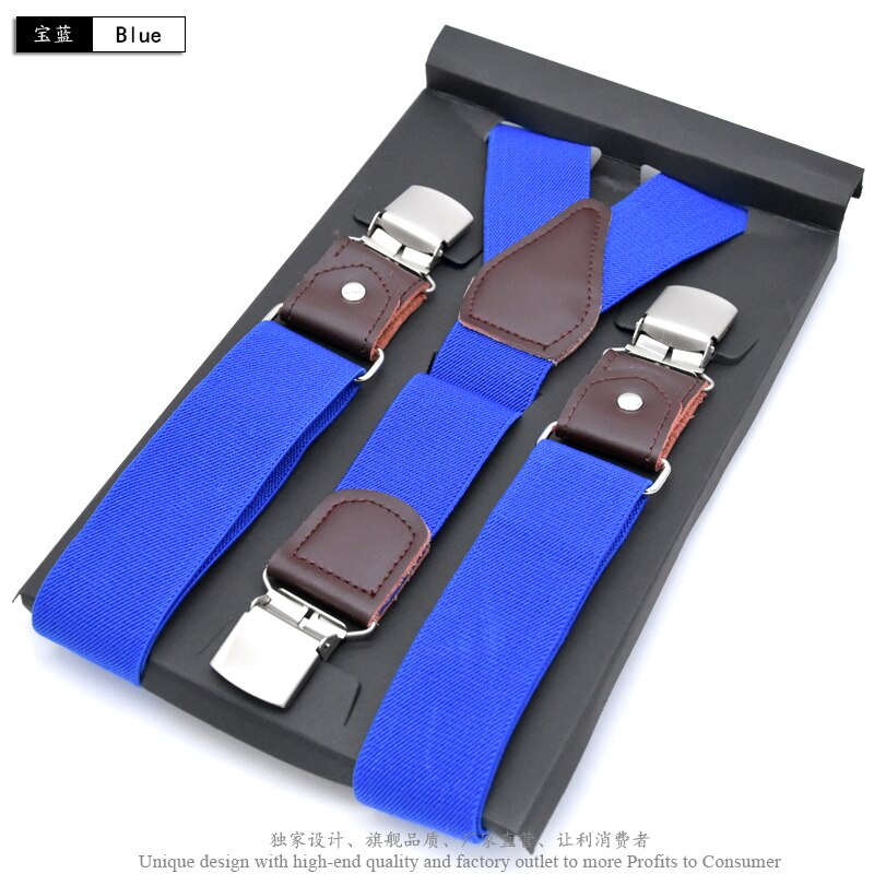 Men&#39;s Suspenders Leather Suspender Men Casual Suspensorios Trousers Strap 3.5*120cm For Dad Tirantes: Blue