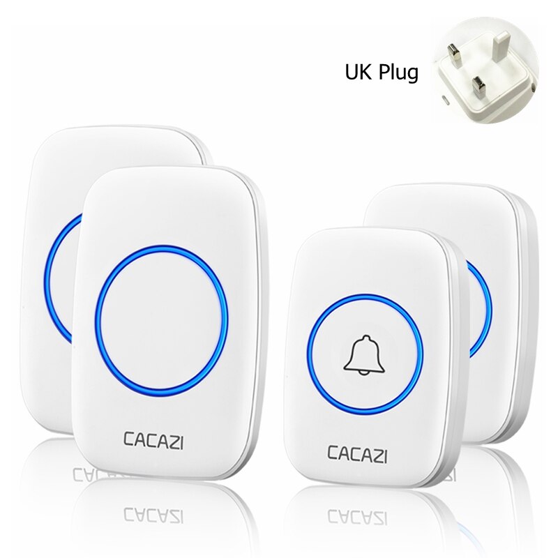 Cacazi vattentät trådlös dörrklocka 2 knappar 2 mottagare 300m fjärrkontroll hem intelligent led nattlampa ringklocka us eu uk au plug: 2-a10-2- vita-uk