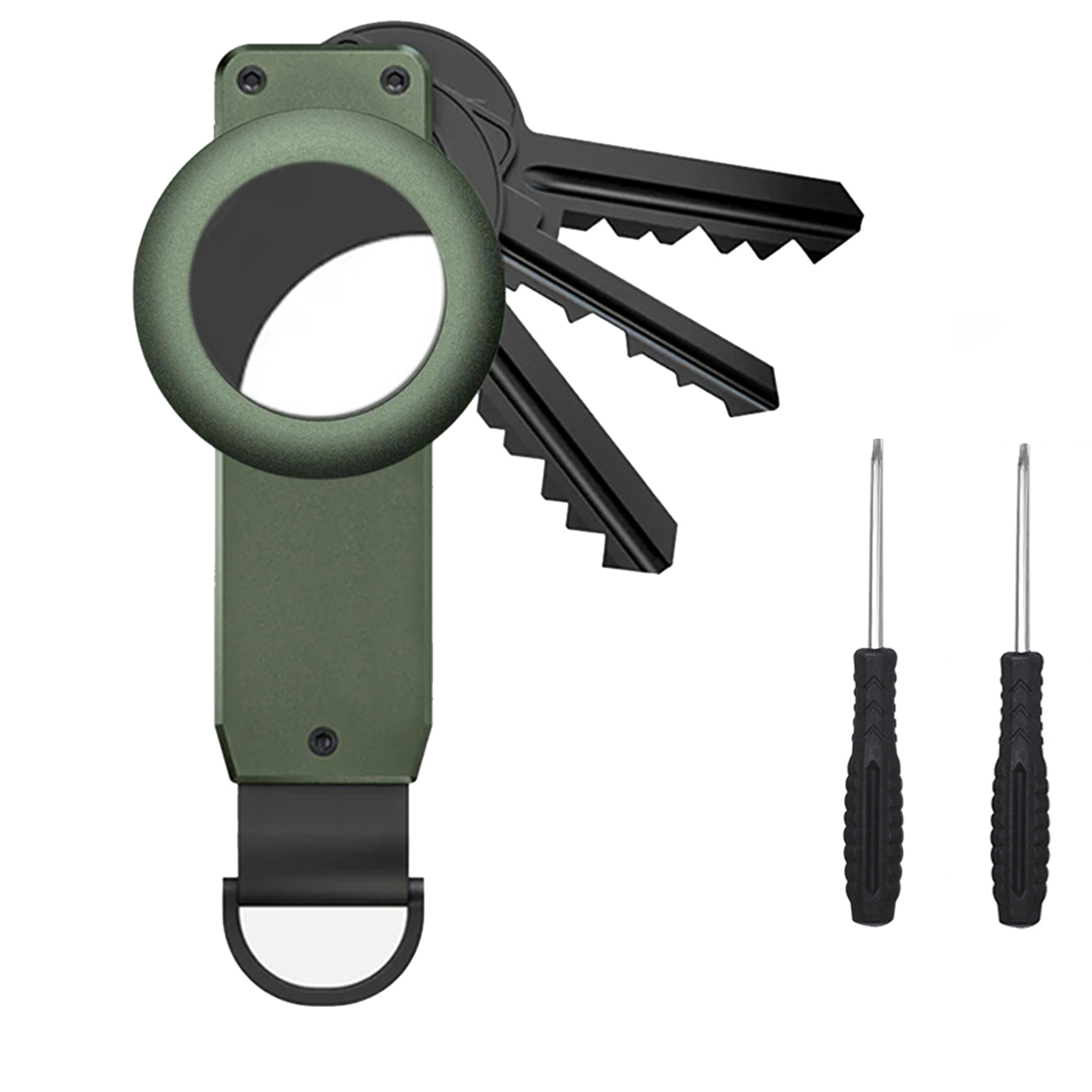 Key Organizer, Compact Keyholder, Anti-Lost Metal Keychain with Airtag Case, Compatible with Apple AirTag Finder Tracker, Alumin: army green